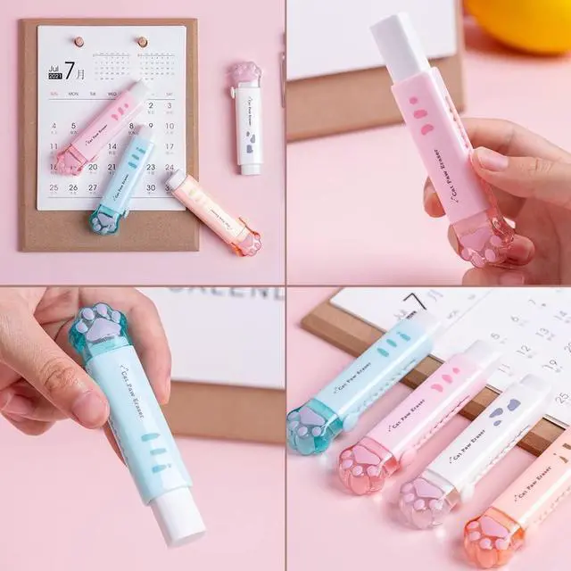 Alt view image 7 of 7 - 4 Pcs Cat Paw Shaped Retractable Erasers, Cute Rubber for Kids, Push-Pull Rubber Eraser for Students Writing Office School Supplies
