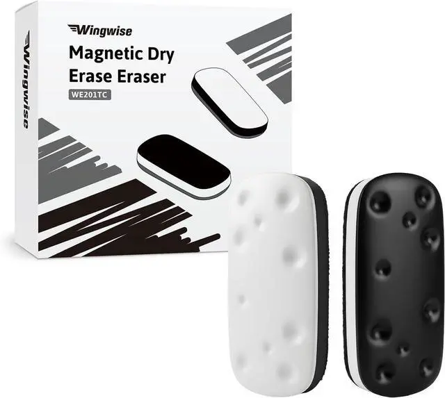 Main image of Magnetic Dry Erase Eraser for Glass Whiteboards,White Board Erasers with Strong Magnet, 2-Pack, Black + White, for Office, Classroom, Home (WE201)