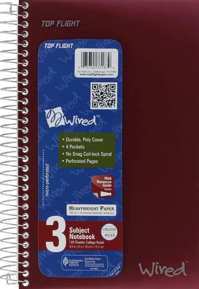 Main image of Top Flight Wired 3-Subject Notebook, 120 Sheet