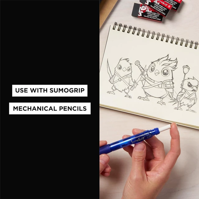 Alt view image 6 of 7 - 50250 SumoGrip Mechanical Pencil Eraser Refill, 3 / Pack - White | For 0.5 mm, 0.7 mm, and 0.9 mm Mechanical Pencils, Replacement Erasers for Clean and Precise Line Corrections