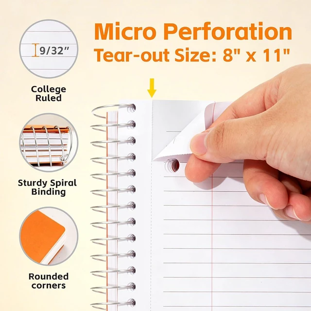 Alt view image 3 of 7 - Plastic Cover 3 Subject Notebook, 150 Sheets 8-1/2" x 11" College Ruled Notebook with 3 Dividers for Office/School/Home, Orange