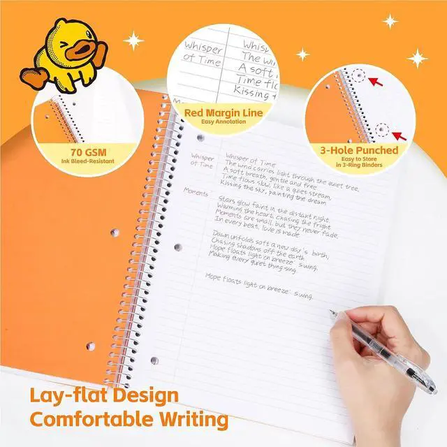 Alt view image 4 of 7 - Plastic Cover 3 Subject Notebook, 150 Sheets 8-1/2" x 11" College Ruled Notebook with 3 Dividers for Office/School/Home, Orange