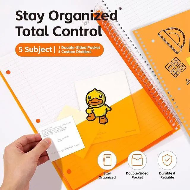 Alt view image 6 of 7 - Plastic Cover 3 Subject Notebook, 150 Sheets 8-1/2" x 11" College Ruled Notebook with 3 Dividers for Office/School/Home, Orange