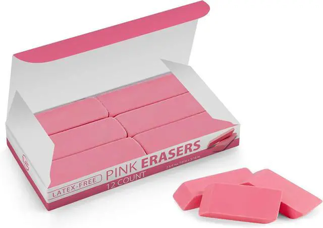Main image of Pink Erasers, 12 Count Rectangular Eraser Bulk Pack, Latex Free Pink Pearl Erasers for School Supplies, Art and Office