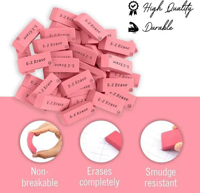 Alt view image 4 of 7 - Pink Erasers, 12 Count Rectangular Eraser Bulk Pack, Latex Free Pink Pearl Erasers for School Supplies, Art and Office
