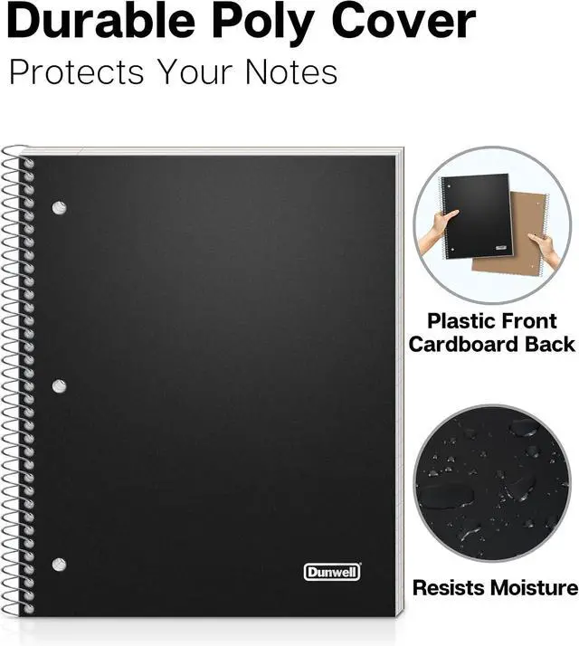 Alt view image 4 of 7 - 3-Subject Notebook College Ruled (Black), Spiral Notebook 8.5 x 11, Plastic Cover, 3 Pocket Dividers, 150 Sheets (300 Pages), 3-Hole Punched Perforated 8 1/2 x 11 Paper | 3 Subject Sections, College R
