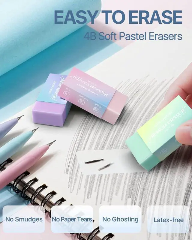 Alt view image 4 of 7 - Cute Mechanical Pencil Set, 0.7mm Medium Point, 6-Count Pack | 360 HB/2B Leads, 3 Erasers, 9 Eraser Refills, Storage Case, Triangular Grip, for Everyday Homework & Journal