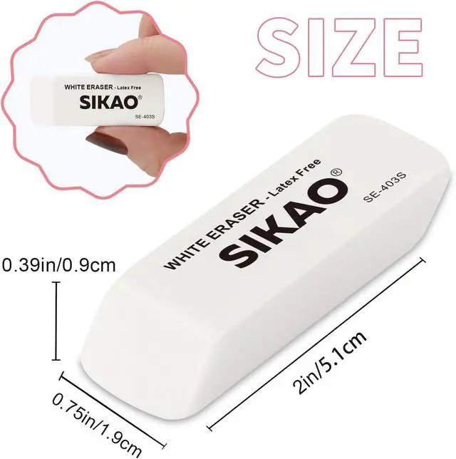 Alt view image 2 of 7 - White Erasers, 12 Pack Pencil Erasers | Latex-Free & Smudge-Free Beveled Rubber Erasers for School Supplies, Classroom, Tests & Homework