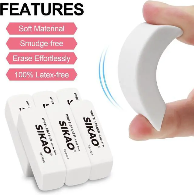 Alt view image 3 of 7 - White Erasers, 12 Pack Pencil Erasers | Latex-Free & Smudge-Free Beveled Rubber Erasers for School Supplies, Classroom, Tests & Homework
