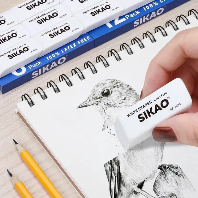 Alt view image 4 of 7 - White Erasers, 12 Pack Pencil Erasers | Latex-Free & Smudge-Free Beveled Rubber Erasers for School Supplies, Classroom, Tests & Homework