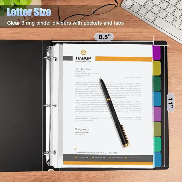 Alt view image 5 of 7 - 16Pcs/2 Set Clear Sheet Protector for 3 Ring Binder, 8 Tab Plastic Dividers | Letter Size, Dividers, With Pockets and Tabs, Page Protectors 8.5x11
