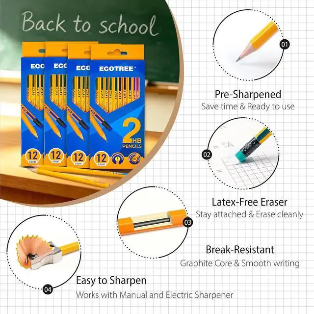 Alt view image 3 of 7 - Pre-Sharpened #2 HB Pencils Bulk, Back to School Supplies, 48 Count | Wood-Cased Number 2 Pencils for Kids Students, Latex-Free Eraser, Smooth Writing, Drawing, Teachers Classroom Supplies