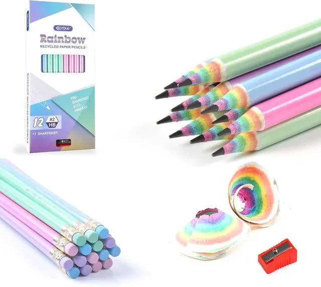Main image of Pre-Sharpened Rainbow Pencils #2, Back to School Supplies, 12 Count | Cute Number 2 Pencils for Kids Students, Latex-Free Eraser, Eco Recycled Paper, Smooth Writing, Drawing, Fun Classroom Gifts