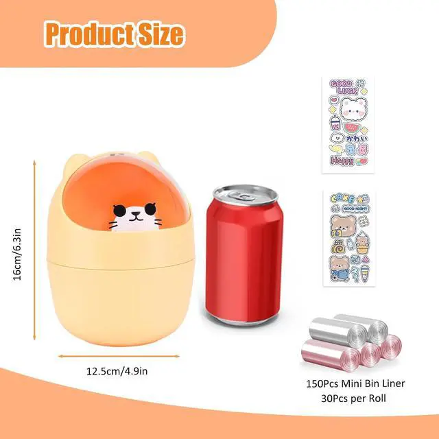 Alt view image 2 of 7 - Cute Desktop Tiny Trash Can with Flip Lid, Creative Kawaii Bear Mini Wastebasket, Portable Countertop Dustbin for Office Kitchen Vanity Tabletop Bedroom (Yellow)