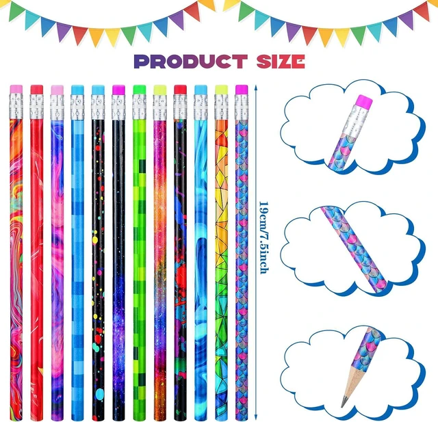 Alt view image 2 of 6 - 25 Pcs Wooden Pencil with Eraser for Kids Colorful Pencils Bulk Writing Fun Assorted Novelty Kids Fun School Supplies for Classroom Gifts Teacher Student School Supplies (Classic Style)