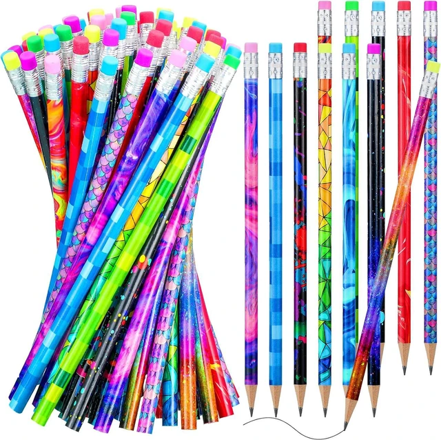Main image of 25 Pcs Wooden Pencil with Eraser for Kids Colorful Pencils Bulk Writing Fun Assorted Novelty Kids Fun School Supplies for Classroom Gifts Teacher Student School Supplies (Classic Style)