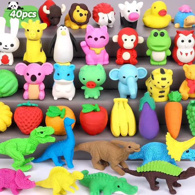 Main image of 40PCS Mini Animal Erasers Kids Prizes Treasure Box Toys Classroom | 3D Puzzle Erasers Bulk, Classroom Rewards, Desk Pets, School Supplies, Party Favors, Goodie Bags Stuffers, Easter Egg Fillers
