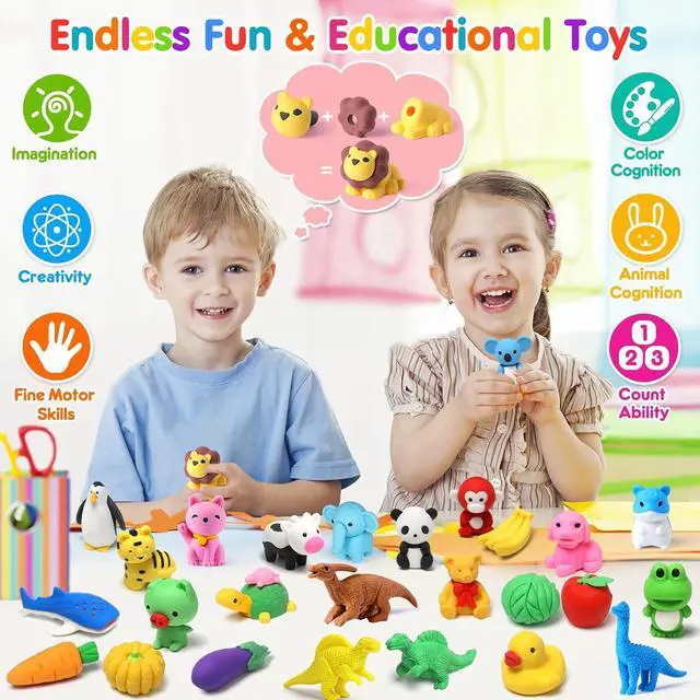 Alt view image 3 of 7 - 40PCS Mini Animal Erasers Kids Prizes Treasure Box Toys Classroom | 3D Puzzle Erasers Bulk, Classroom Rewards, Desk Pets, School Supplies, Party Favors, Goodie Bags Stuffers, Easter Egg Fillers