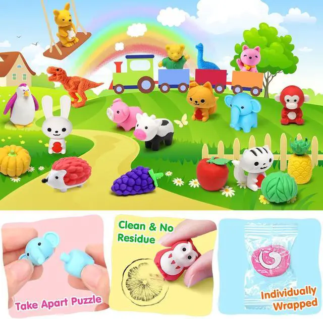 Alt view image 5 of 7 - 40PCS Mini Animal Erasers Kids Prizes Treasure Box Toys Classroom | 3D Puzzle Erasers Bulk, Classroom Rewards, Desk Pets, School Supplies, Party Favors, Goodie Bags Stuffers, Easter Egg Fillers