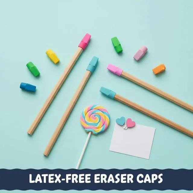 Alt view image 7 of 7 - 195 Pencil Top Erasers, Latex-Free Chisel Tips, 10 Colors with Storage Box | Soft eraser material fits standard pencils for classrooms, homework, offices and everyday writing corrections
