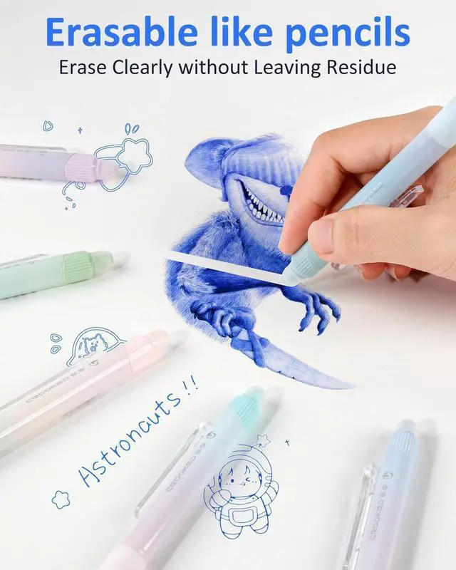Alt view image 3 of 7 - Erasable Pens, 6 Pack Fine Point 0.5mm Blue Erasable Gel Pens | 360°Rotating Erasers, Make Mistakes Disappear, Comfort Grip for Drawing, Writing, Planning, and Crossword Puzzles (Blue Ink)