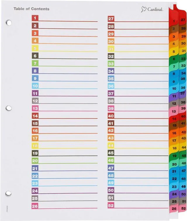 Main image of 60990 OneStep Printable Table of Contents/Dividers, 52-Tab, 11 x 8 1/2, Multicolor