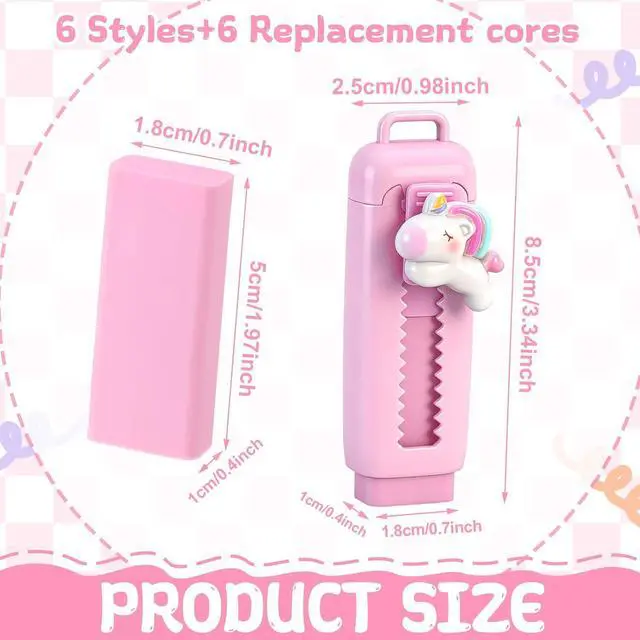 Alt view image 2 of 7 - Cute Retractable Erasers with Refills Bulk Kawaii Cartoon Fun Push Pull Sliding Erasers for Teacher Rewards Gift Back to School Party Favor Supplies(Classic 6 Sets)