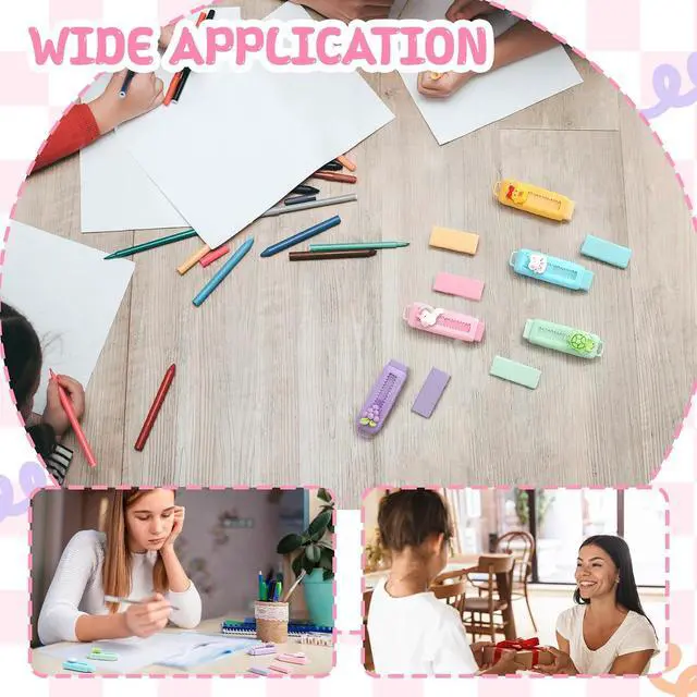 Alt view image 7 of 7 - Cute Retractable Erasers with Refills Bulk Kawaii Cartoon Fun Push Pull Sliding Erasers for Teacher Rewards Gift Back to School Party Favor Supplies(Classic 6 Sets)