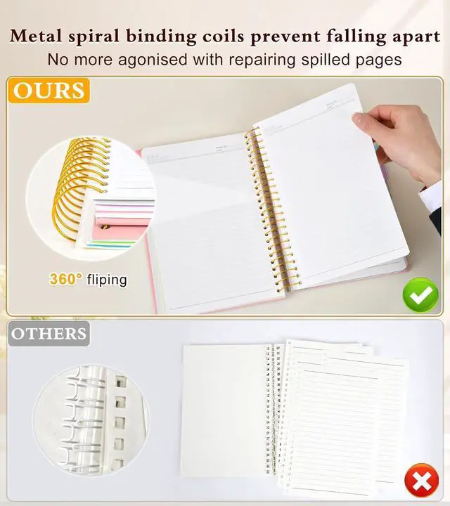 Alt view image 5 of 7 - 5 Subject Notebook College Ruled 240 Pages, A5(5.8"x8.3") Hardcover Spiral Notebook with Removable Pocket Dividers Tabs, Lined Spiral Journal Notebook for Women, Notebooks for Work School Note taking