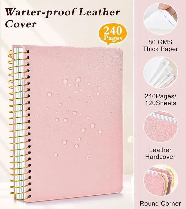 Alt view image 6 of 7 - 5 Subject Notebook College Ruled 240 Pages, A5(5.8"x8.3") Hardcover Spiral Notebook with Removable Pocket Dividers Tabs, Lined Spiral Journal Notebook for Women, Notebooks for Work School Note taking