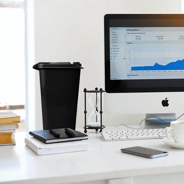 Alt view image 5 of 7 - Mini Trash Can with Lid Swing Top Small Trash Can Pen Holder for Car Bedroom Office Desktop 22 Fl Oz (2 Pcs Grey and Black)