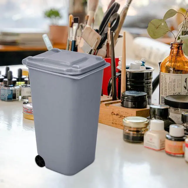 Alt view image 6 of 7 - Mini Trash Can with Lid Swing Top Small Trash Can Pen Holder for Car Bedroom Office Desktop 22 Fl Oz (2 Pcs Grey and Black)