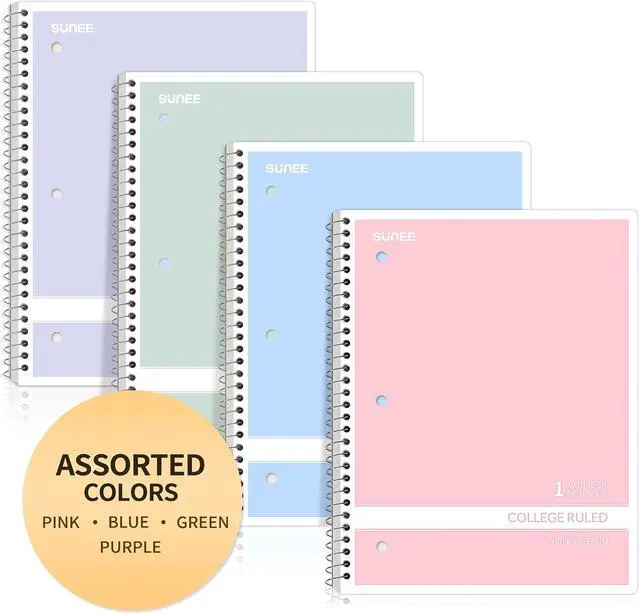 Alt view image 7 of 7 - Spiral Notebooks College Ruled, 1-Subject, 4 Pack, 8 x 10-1/2 in, 70 Sheets, 3-Hole Punched 70gsm Paper, Pastel Pink, Purple, Blue, Green for School, Home & Office, Writing Journal