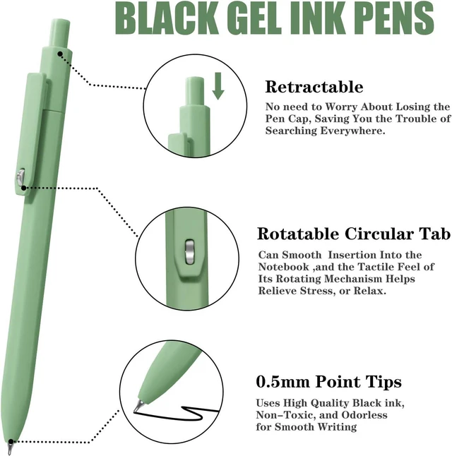 Alt view image 2 of 7 - Cute Gel Pens, 8 Pack 0.5mm Fine Point Pens with Fidget Quick Dry | For Women, For Teachers, For Nurses, Smooth Writing, Liquid Ink, For Badge, Black ink, Felt Tip, Medium Point, For Journaling