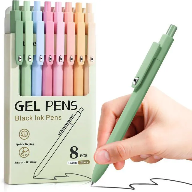 Main image of Cute Gel Pens, 8 Pack 0.5mm Fine Point Pens with Fidget Quick Dry | For Women, For Teachers, For Nurses, Smooth Writing, Liquid Ink, For Badge, Black ink, Felt Tip, Medium Point, For Journaling