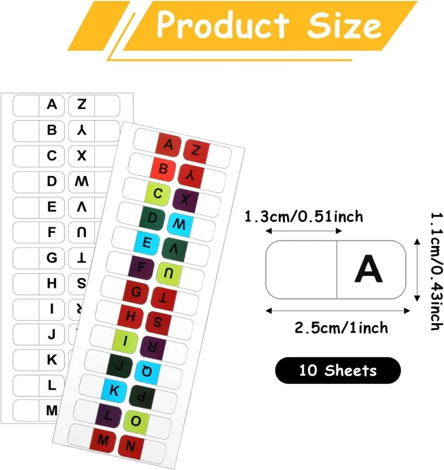 Alt view image 2 of 7 - A-Z 26 Alphabet Tabs, Self Adhesive - White and Colorful Letters, 260 Pcs, 10 Sheets