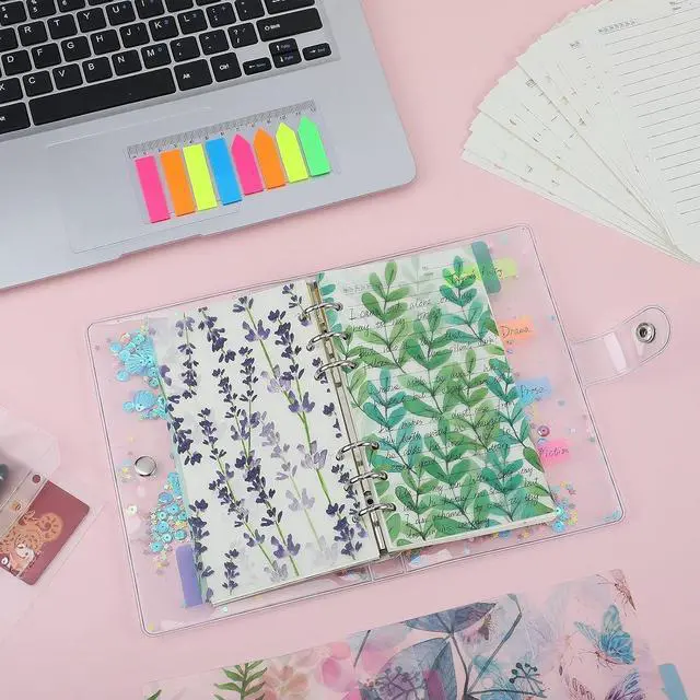Alt view image 7 of 7 - A6 Refill Paper set, 6 Plastic Binder inserts, 2 A6 Lined Refill Paper, 2 Binder Pockets, 160 Index Tabs,6 Holes Refillable Paper for Planner Organizer Notebook Journal (Mori Series)