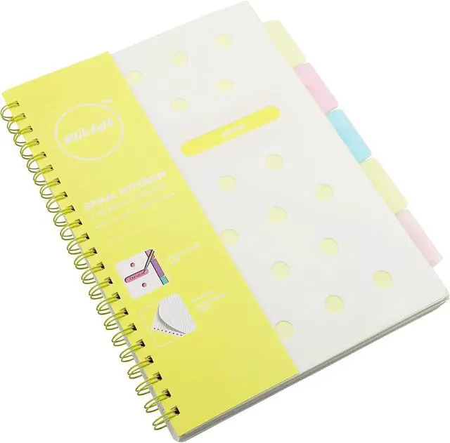 Alt view image 2 of 5 - A4 Size Spiral Notebook with 5 Movable Dividers, 80gsm Micro-perforated Paper, 8mm Ruled, 100 sheets (Yellow)