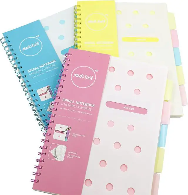 Alt view image 5 of 5 - A4 Size Spiral Notebook with 5 Movable Dividers, 80gsm Micro-perforated Paper, 8mm Ruled, 100 sheets (Yellow)