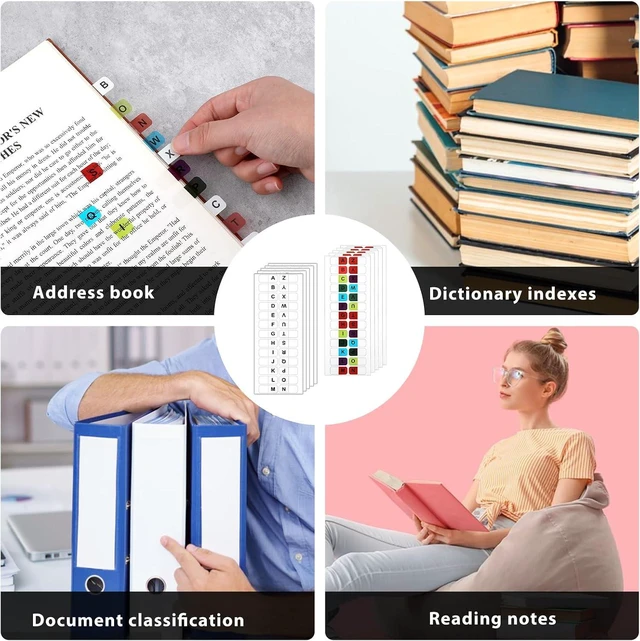 Alt view image 7 of 7 - A-Z 26 Alphabet Tabs, Self Adhesive - White and Colorful Letters, 260 Pcs, 10 Sheets