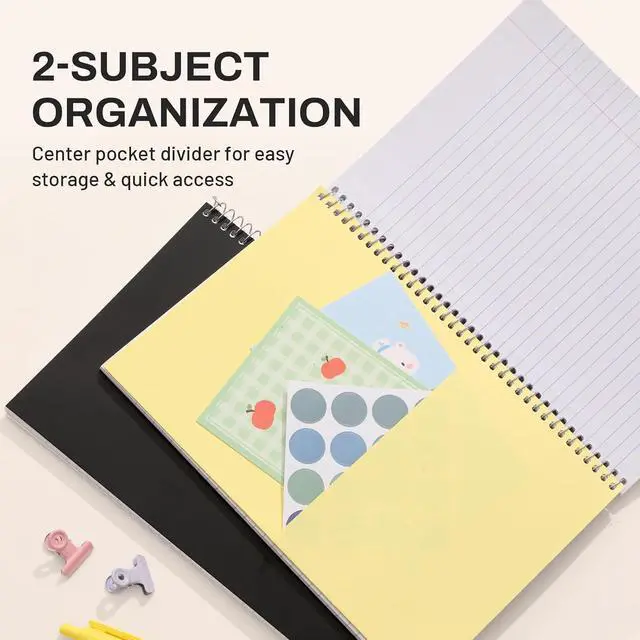 Alt view image 4 of 7 - Spiral Notebook, 2-Subject, College Ruled Paper, 6" x 9-1/2", 80 Sheets, Spiral Notebooks for School, Black
