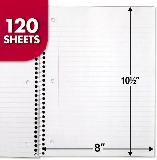 Alt view image 3 of 7 - Spiral Notebook, 3 Subject, Wide Ruled Paper, 7-1/2" x 10-1/2", 120 Sheets, Color Will Vary (930206-25)