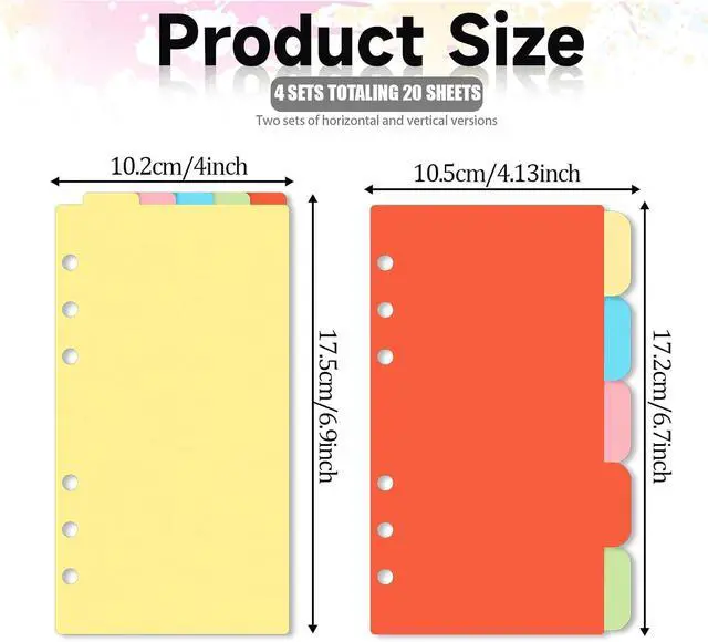 Alt view image 2 of 7 - 4PCS A6 Dividers with Tabs 6 Hole, Notebook Tabs, 2 Sets Vertical & Horizontal, Index Page Cards
