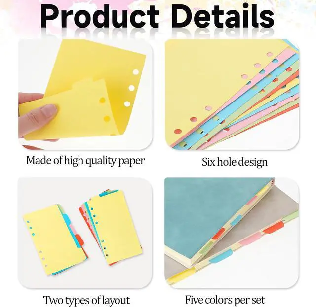 Alt view image 3 of 7 - 4PCS A6 Dividers with Tabs 6 Hole, Notebook Tabs, 2 Sets Vertical & Horizontal, Index Page Cards
