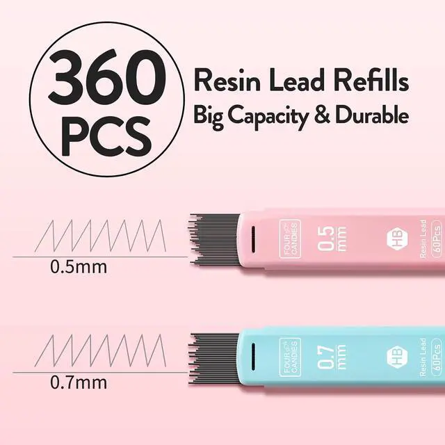 Alt view image 2 of 7 - Cute Mechanical Pencil Set, 6-Pack 0.5/0.7mm | 360 Lead Refills, 3 Erasers, 9 Eraser Refills, Storage Case, Back to School Supplies for Girls, Aesthetic Stationery