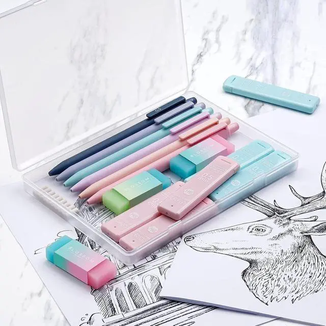 Alt view image 4 of 7 - Cute Mechanical Pencil Set, 6-Pack 0.5/0.7mm | 360 Lead Refills, 3 Erasers, 9 Eraser Refills, Storage Case, Back to School Supplies for Girls, Aesthetic Stationery