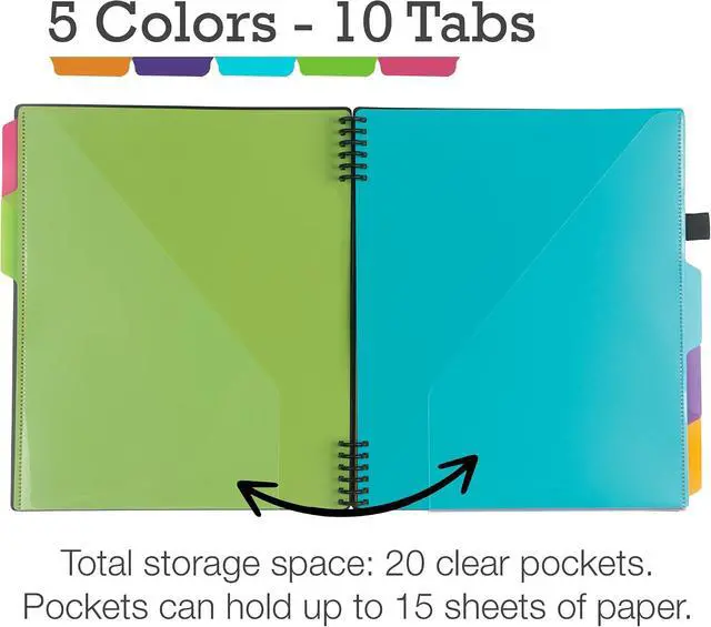 Alt view image 4 of 7 - Spiral Folder Organizer - 5 Dividers & 10 Pockets with Notepad Holder, Multi Pocket Color Cordinated Folder Binder with Customizable Tabs, Document Organizer (Left Handed, Fashion)