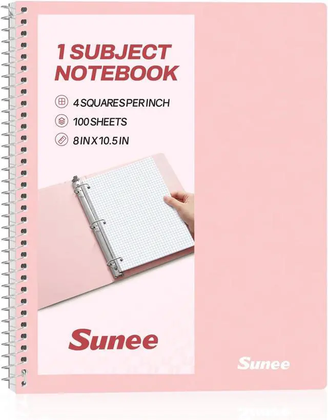 Alt view image 2 of 7 - Spiral Notebook, 1-Subject, Graph Ruled Paper, 8" x 10-1/2", 100 Sheets per Notebook, 3-Hole Punched Paper, Water Resistant Cover, Spiral Grid Notebooks for Work, Home, School, Writing, Pink