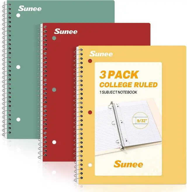 Alt view image 2 of 7 - Spiral Notebooks, 3 Pack, 1-Subject, College Ruled Paper, 8" x 10-1/2", 70 Sheets per Notebook, Assorted Colors Spiral Notebooks for School (Yellow, Red, Sage Green)