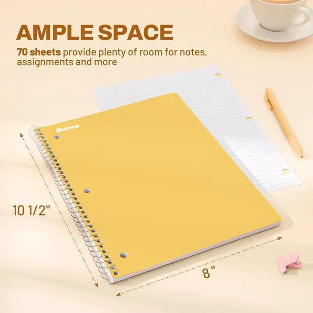 Alt view image 4 of 7 - Spiral Notebooks, 3 Pack, 1-Subject, College Ruled Paper, 8" x 10-1/2", 70 Sheets per Notebook, Assorted Colors Spiral Notebooks for School (Yellow, Red, Sage Green)